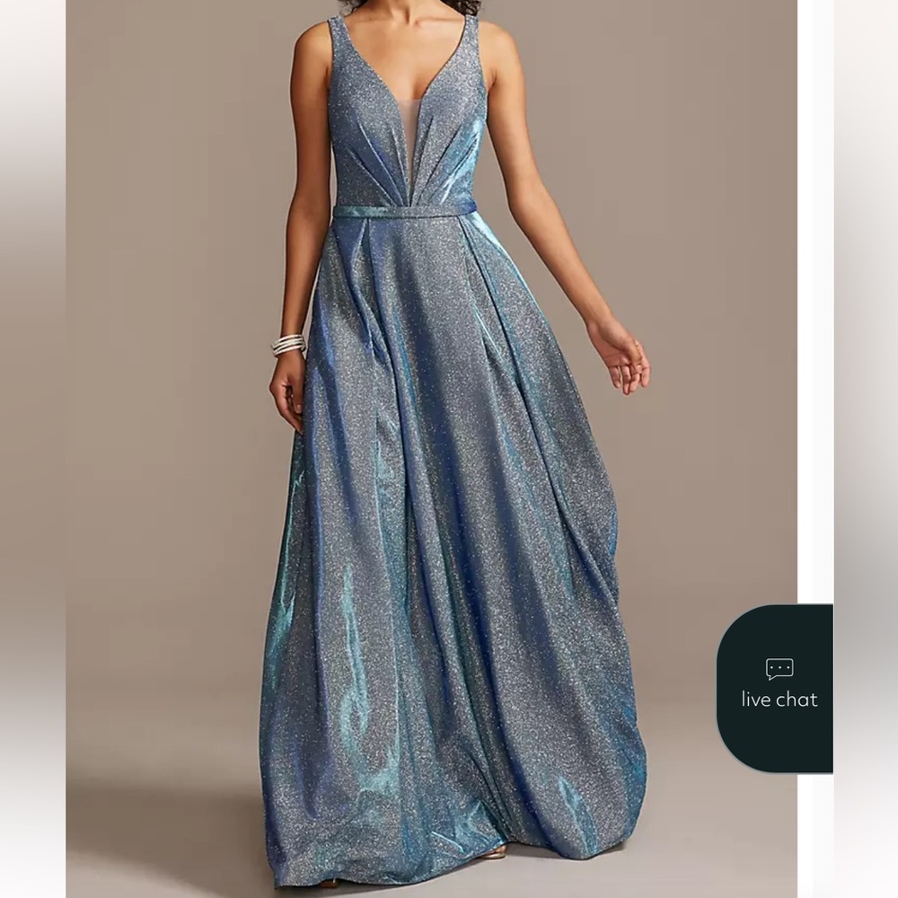 David’s Bridal Illusion Plunge Iridescent Metallic Ball Gown - Picture 2 of 13